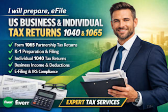 prepare and efile US tax returns 1040, 1065 for individuals, businesses