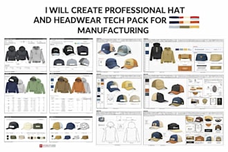 create professional cap tech pack for manufacturing and production