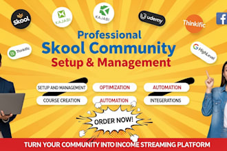 skool setup community manager skool promotion skool kajabi course setup