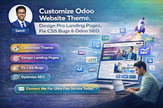 customize odoo website theme, design pro landing pages, fix CSS bugs and odoo se