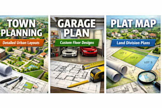 create architectural floor plan for town planning, garage plans, and plat map