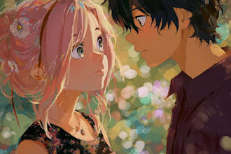 draw you anime couple art portrait