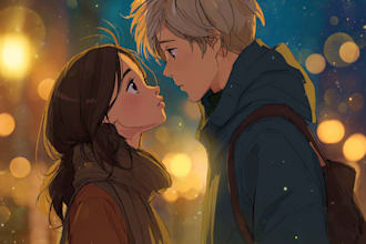 do a anime couple character art anime style