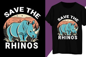 design a fierce angry rhino mascot logo with t shirt design