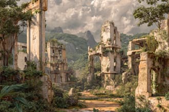 design realistic post apocalyptic ruins and environment