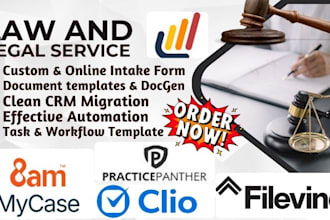 setup, migrate automate clio filevine lawmatics mycase practicepanther law firms