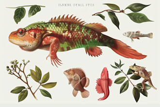 draw scientific animals, plants or encyclopedia book illustrations
