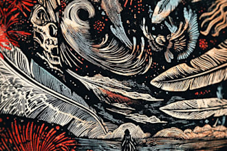 design vintage linocut and woodcut style illustrations