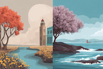create professional vector illustration for landscapes and objects