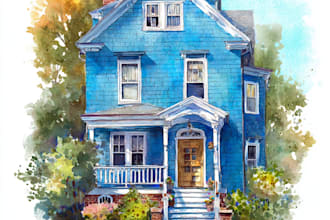 paint a watercolor house portrait or city space illustration