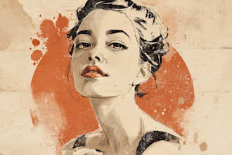 draw vintage illustration, distressed retro or comic art