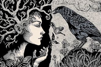 illustrate botanical and animal linocut illustration