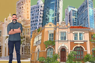 draw your house or buildings into amazing colorful pop art