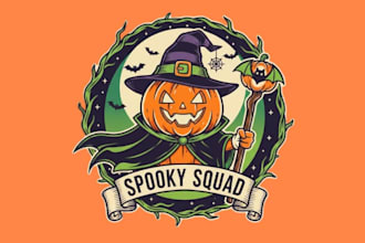 design awesome halloween pumpkin mascot logo design for 1 day delivery
