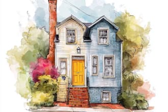paint a watercolor house portrait or city space illustration