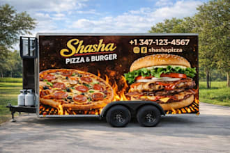 design food truck, food trailer, food van, food cart and food caravan or camper