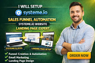 setup systeme io sales funnel automation, systeme io website landing page expert