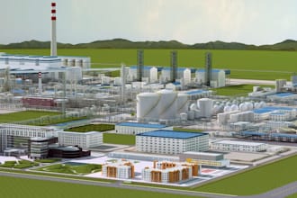 redesign 3d factory landscape, factory model,industrial plant,food process plant