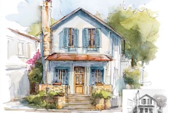 design watercolor house portrait or city space illustration