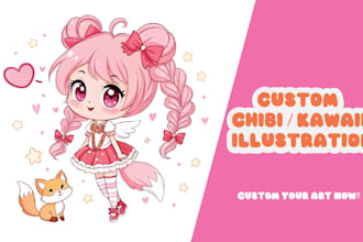 design custom cute chibi art, kawaii stickers, kawaii animal mascots