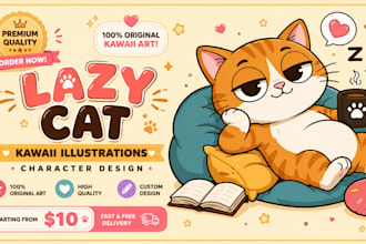 design custom cute chibi art, kawaii stickers, kawaii animal mascots