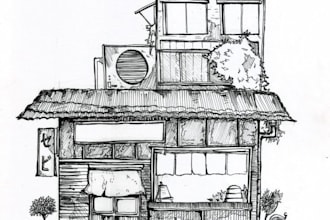 sketch architectural buildings and details in pen and ink