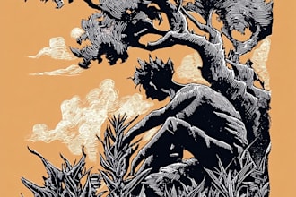 design unique hand carved linocut style artwork