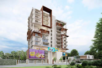render architectural building model, commercial vertical mall design, cgi image