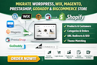 migrate or clone wordpress wix prestashop to shopify ecommerce website design