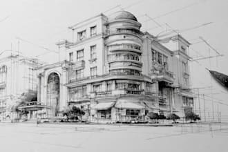 draw architectural sketch of buildings for commercial using