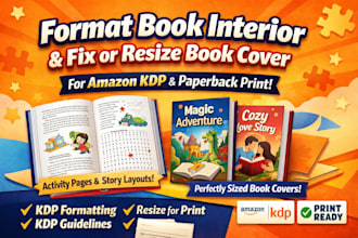 format book interior fix or resize book cover for amazon kdp and paperback print