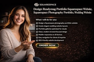 design readymag portfolio squarespace website, photography wedding squarespace