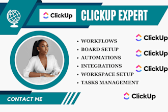 be your clickup consultant, setup clickup project management boards automations