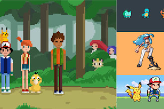 create pokemon pixel art sprite sheet, fakemon trainer, gen 1 2 3 battle sprites