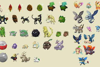 create pokemon pixel art sprite sheet, fakemon trainer, gen 1 2 3 battle sprites