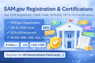 do samgov registration, get cage code, 501c3, uei, do wosb, mbe, 8a, dbe, vosb
