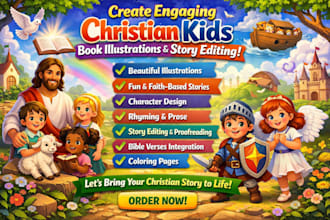 create engaging christian kids book illustrations and story editing