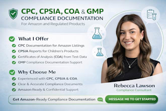prepare CPC, cpsia report, certificate of analysis for amazon and gmp compliance