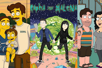 draw famlly couple portrait as rick and morty family guy simpsons gta style