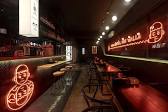redesign 3d asian restaurant interior, ramen bar, cafe rendering,cgi revit model