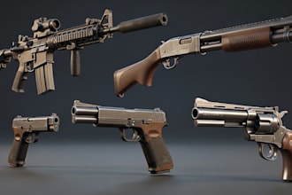 create realistic 3d gun models for games and animation