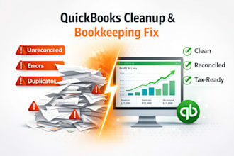 fix messy bookkeeping, clean up quickbooks and reconcile transactions