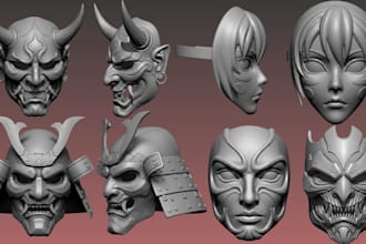 create custom 3d mask, anime mask cosplay helmet and prop stl files for printing