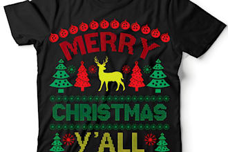 create unique merry christmas sweater and t shirt design for you
