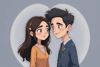 illustrate romantic cartoon couple artwork