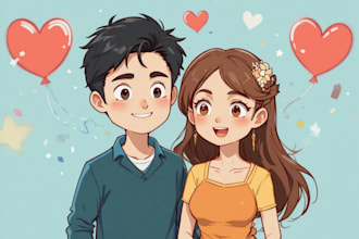 design a cute cartoon couple character
