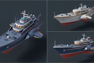 cerate 3d ship and spaceship model for rendering and 3d