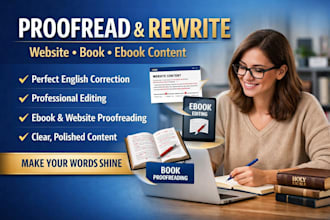 proofread website and rewrite website book ebook content in perfect english