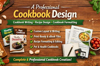 design book layouts, healthy cookbooks, recipe books, cover design journal ebook