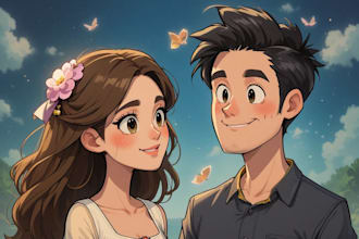 make a digital cartoon couple drawing